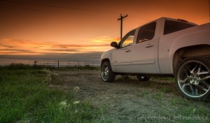 GMC Sierra Prairie Landscape at Sunset. Calgary, Alberta